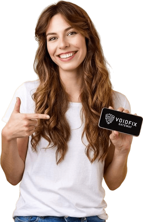 Businesswoman using VoidFix Gateway platform illustration